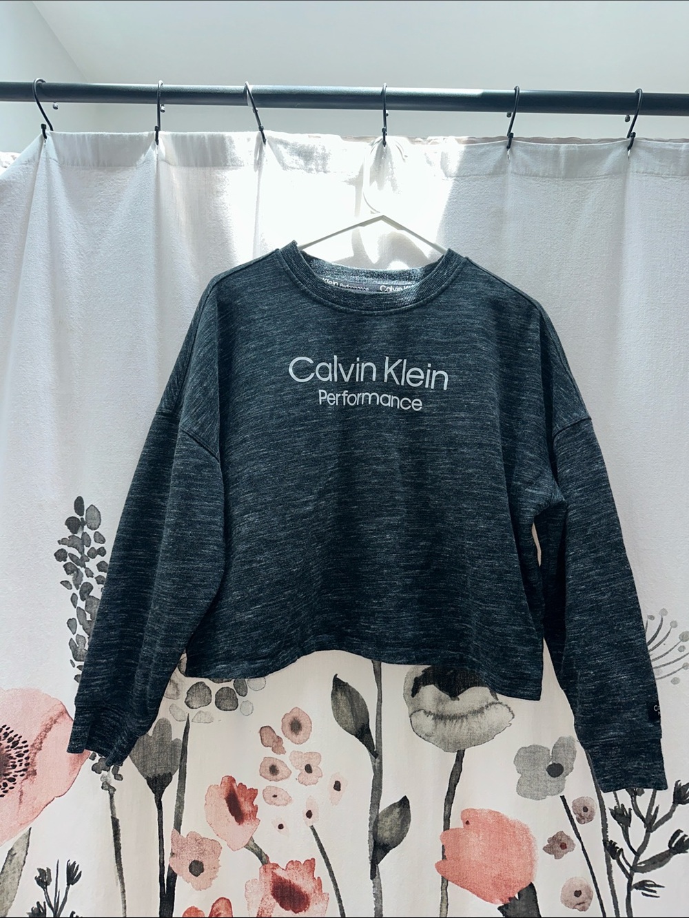 Calvin Klein Black Heather Performance Cropped Sweatshirt